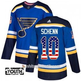 Barn Ishockey St. Louis Blues Tröja Brayden Schenn 10 Adidas 2017-2018 Blå USA Flag Fashion Authentic